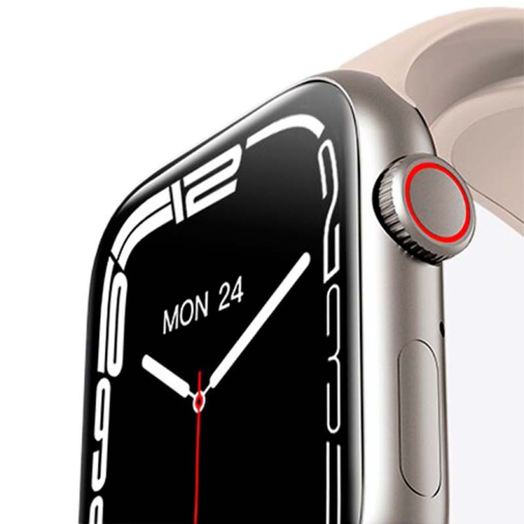 IWO HW37 prata com coroa lateral e mostrador retangular grande, bordas finas e bracelete esportiva cinza; tela colorida com ponteiros analógicos - Item2