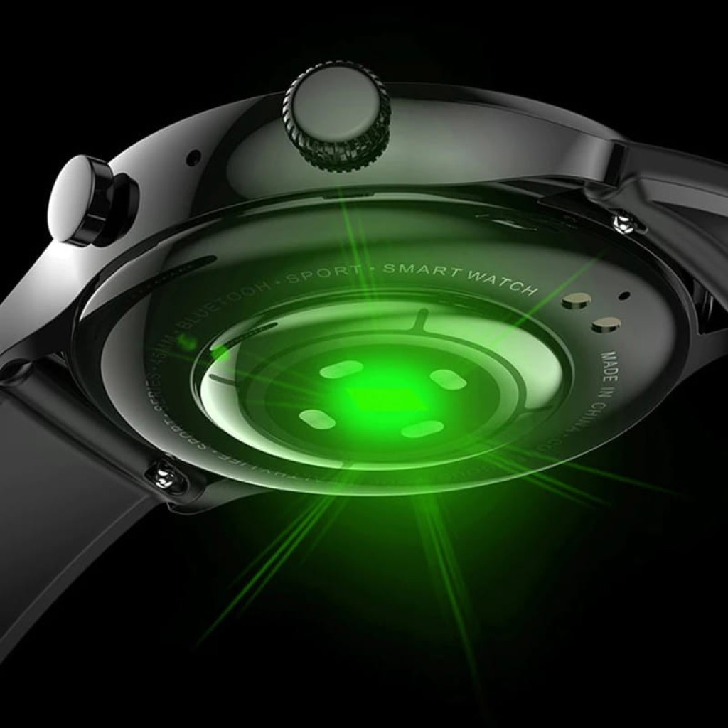 Colmi i30 Preto com correia de couro preta, caixa metálica preta, mostrador redondo com ponteiros e display digital azul, fivela clássica e furos ajustáveis - Item3