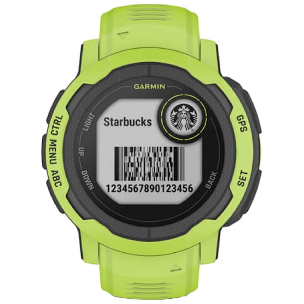 Montre Garmin Instinct 2 verte, boîtier 45 mm, écran rond noir, affichage heure et fréquence cardiaque, bracelet silicone ajustable, boutons latéraux GPS - Ítem5