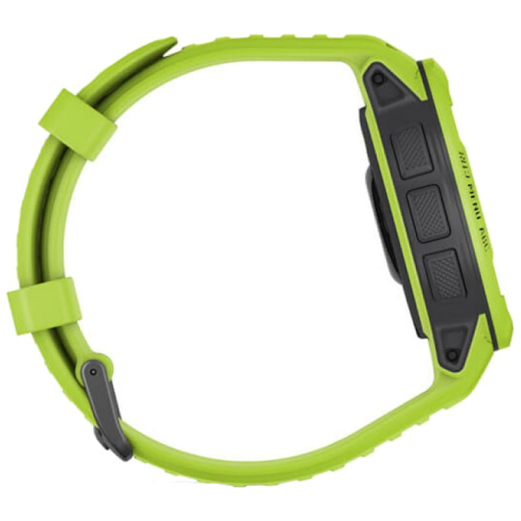 Montre Garmin Instinct 2 verte, boîtier 45 mm, écran rond noir, affichage heure et fréquence cardiaque, bracelet silicone ajustable, boutons latéraux GPS - Ítem2