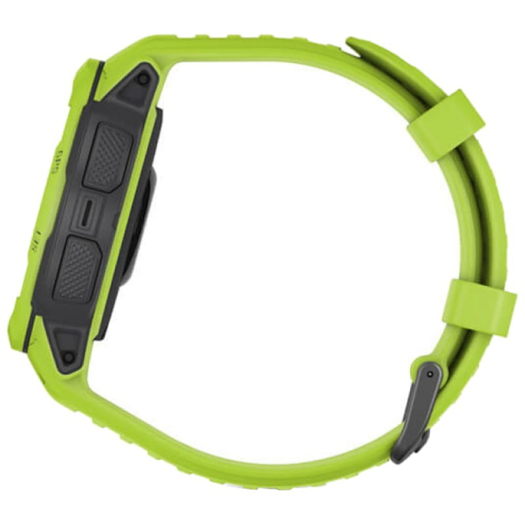 Montre Garmin Instinct 2 verte, boîtier 45 mm, écran rond noir, affichage heure et fréquence cardiaque, bracelet silicone ajustable, boutons latéraux GPS - Ítem1