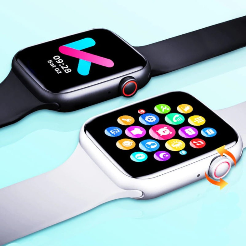 Kumi KU2 Pro Preto smartwatch desembalado, caixa preta com tela colorida retangular, botão lateral vermelho, pulseira de silicone ajustável e design moderno - Item6