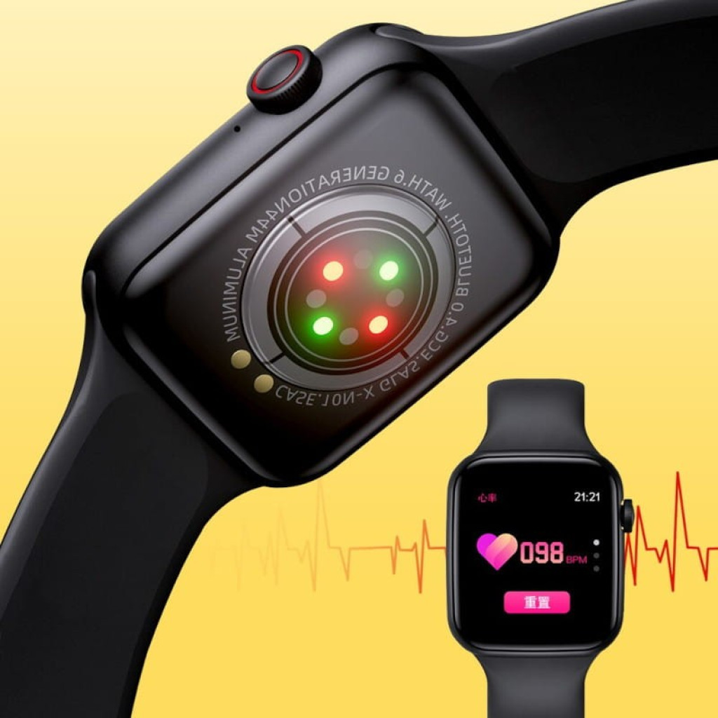 Kumi KU2 Pro Preto smartwatch desembalado, caixa preta com tela colorida retangular, botão lateral vermelho, pulseira de silicone ajustável e design moderno - Item4