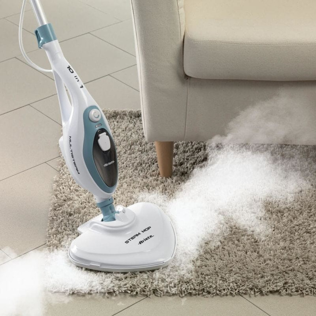 Ariete Steam Mop 4164 limpador a vapor 1500W branco e azul com cabo longo, reservatório visível e base triangular para cantos e pisos diversos - Item10