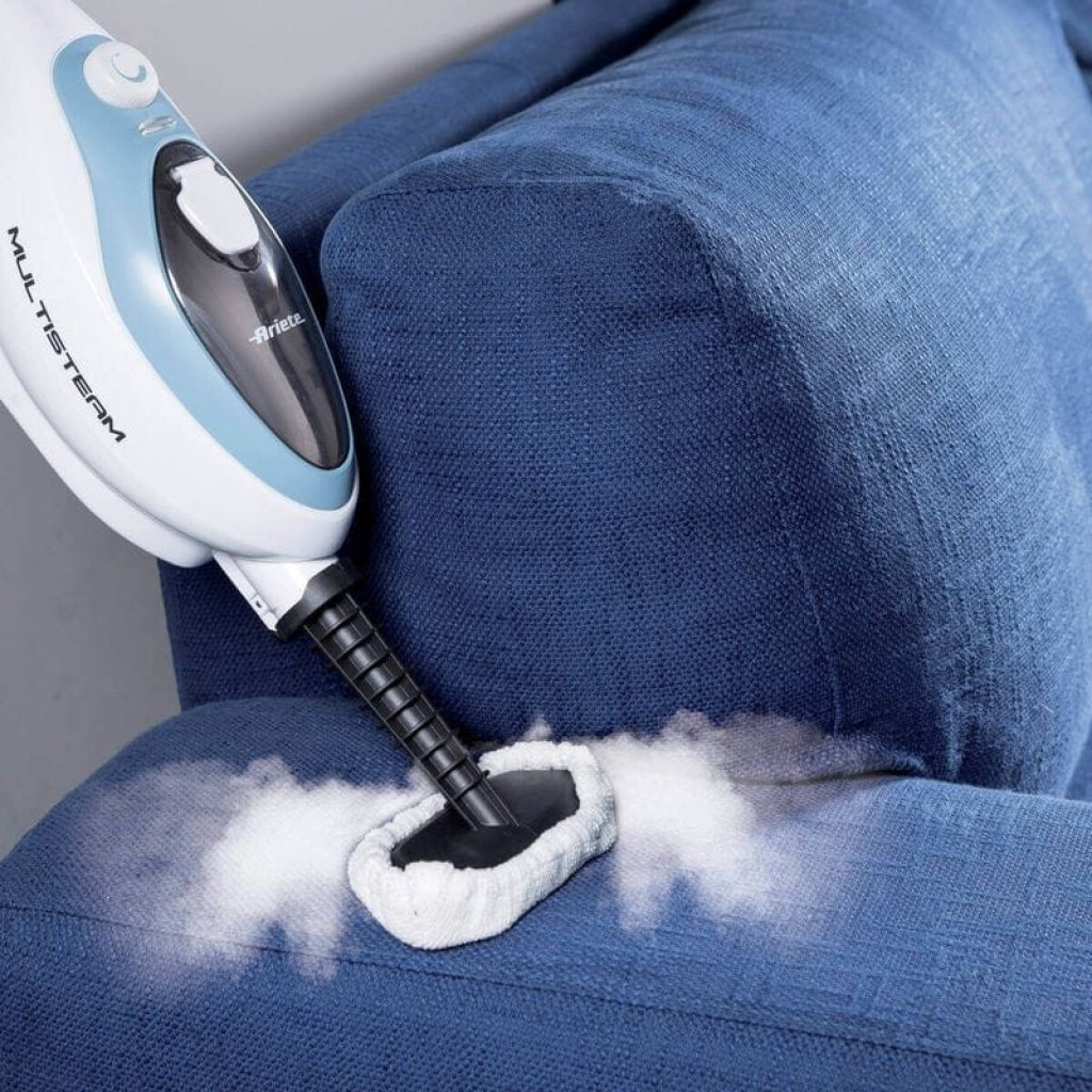 Ariete Steam Mop 4164 limpador a vapor 1500W branco e azul com cabo longo, reservatório visível e base triangular para cantos e pisos diversos - Item9