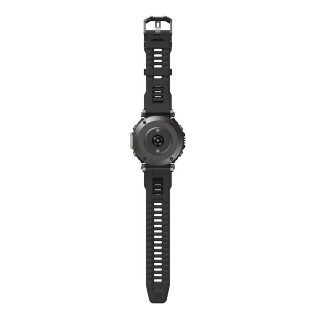 Amazfit T-Rex Ultra Preto com caixa robusta cinza, botões laterais, pulseira preta de silicone, mostrador digital com métricas de passos, batimentos e - Item10