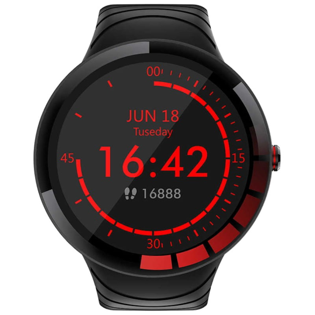 Kumi GT2 Smartwatch desprecintado con pantalla circular a color, correa negra de silicona y esfera analógica digital con múltiples diales y marcadores claros - Ítem4