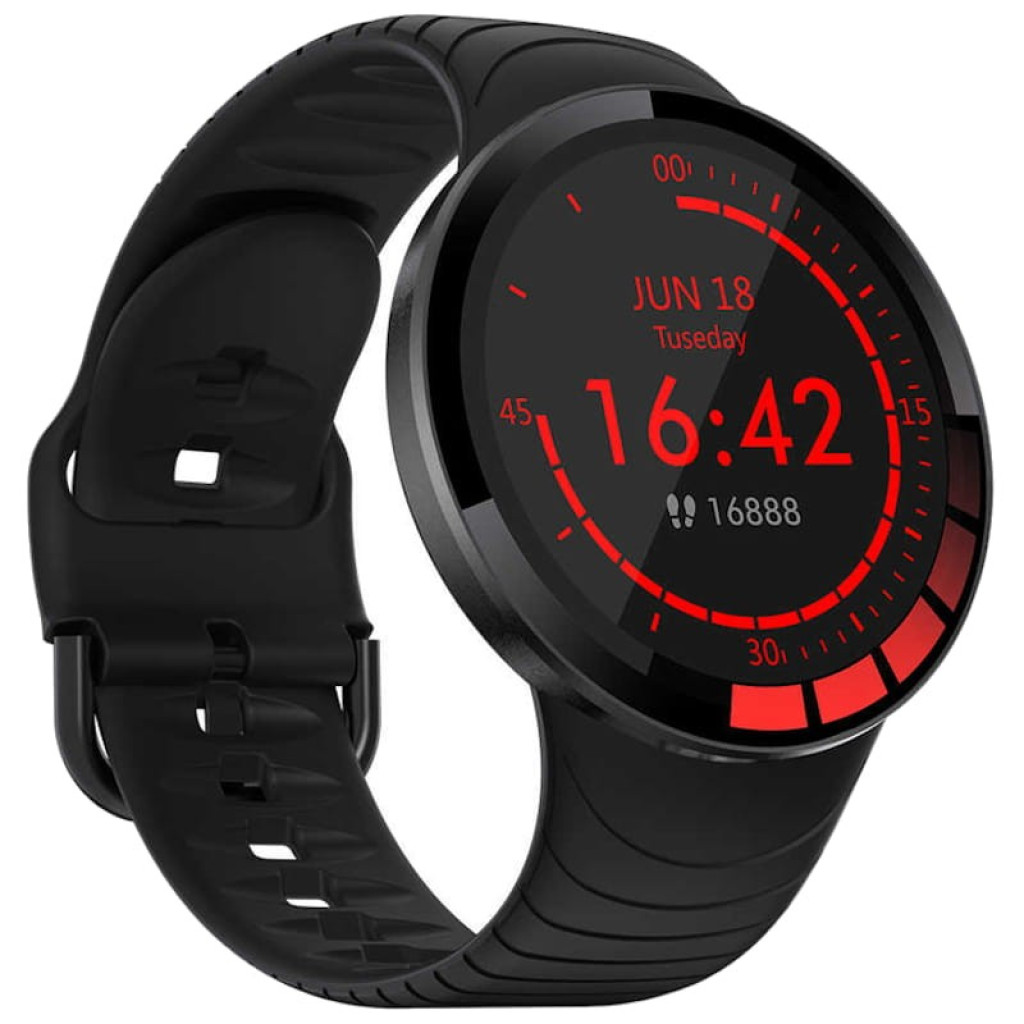 Kumi GT2 Smartwatch desprecintado con pantalla circular a color, correa negra de silicona y esfera analógica digital con múltiples diales y marcadores claros - Ítem3