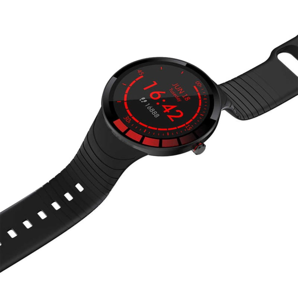 Kumi GT2 Smartwatch desprecintado con pantalla circular a color, correa negra de silicona y esfera analógica digital con múltiples diales y marcadores claros - Ítem1