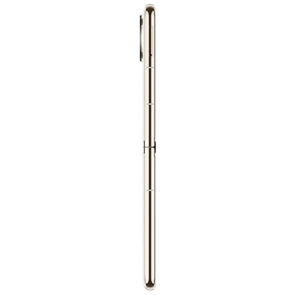 Huawei P50 Pocket 12GB 512GB or désemballé vu de profil très fin charnière pliable soignée module photo pro saillant finition métallisée élégante