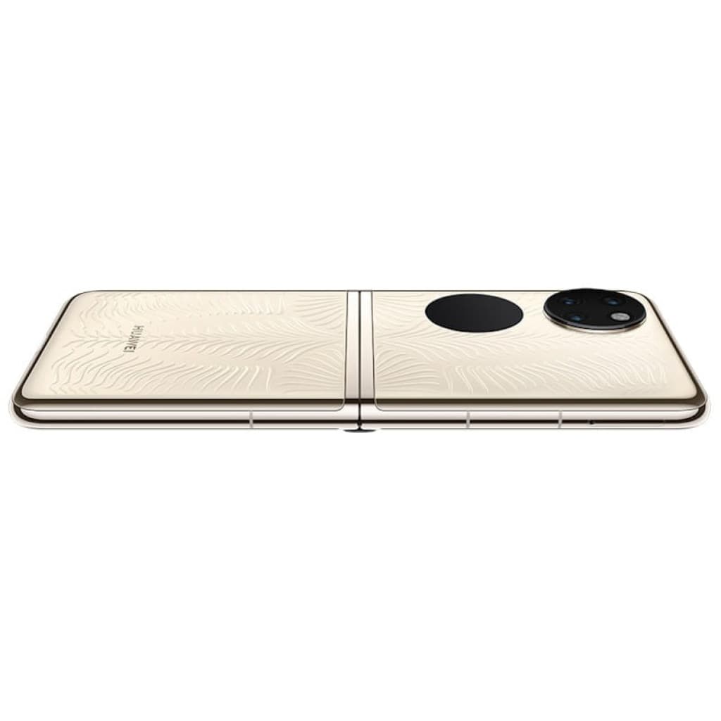 Huawei P50 Pocket 12GB 512GB or dépliable, finition dorée texturée à motif feuillage, module photo circulaire noir, bords métalliques fins, état