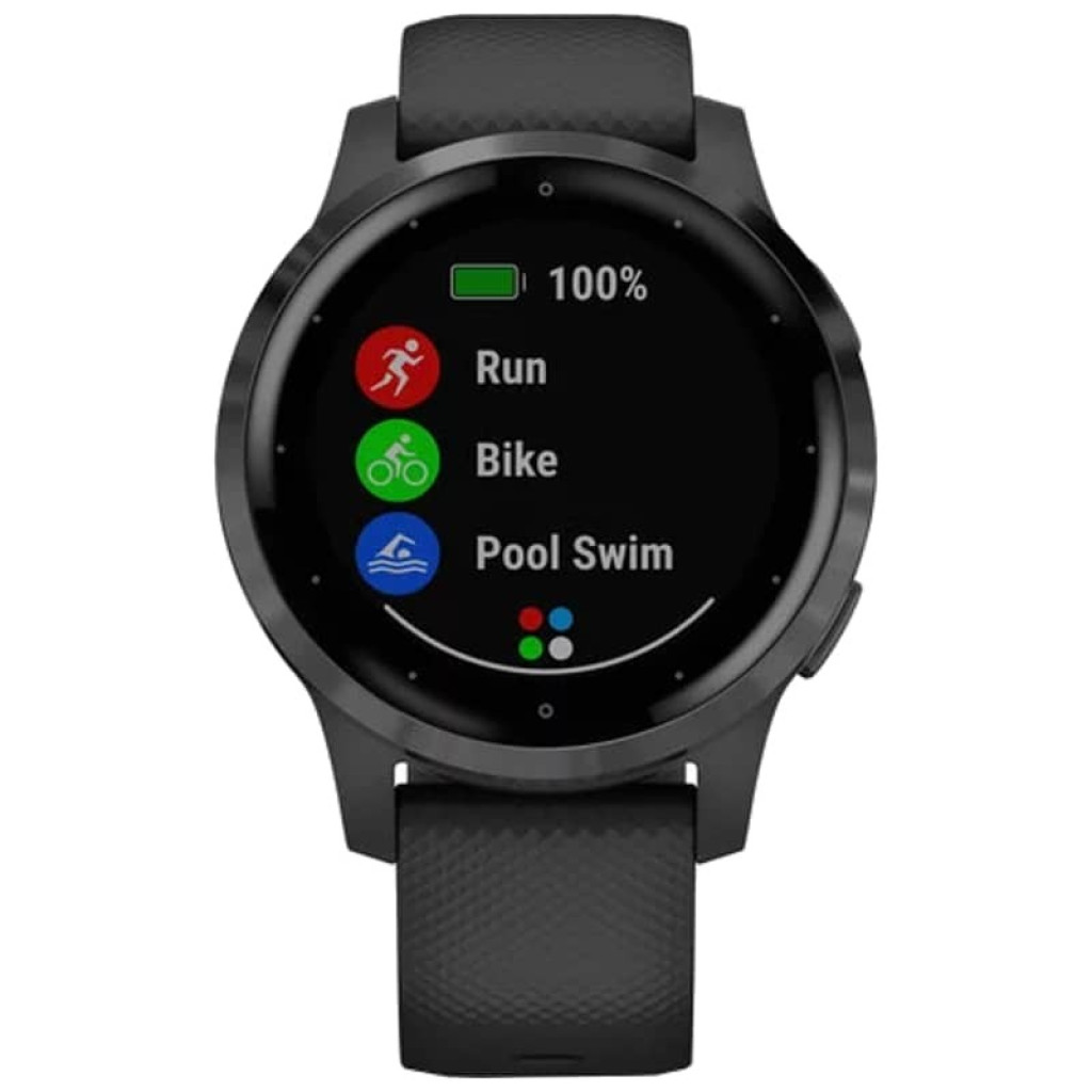 Relógio Garmin Vivoactive 4s 40 mm preto com pulseira preta, caixa arredondada, tela touch circular e botões laterais, design esportivo e elegante - Item6