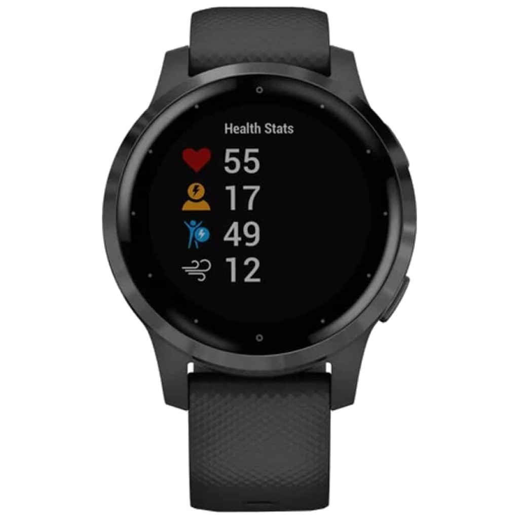 Relógio Garmin Vivoactive 4s 40 mm preto com pulseira preta, caixa arredondada, tela touch circular e botões laterais, design esportivo e elegante - Item5