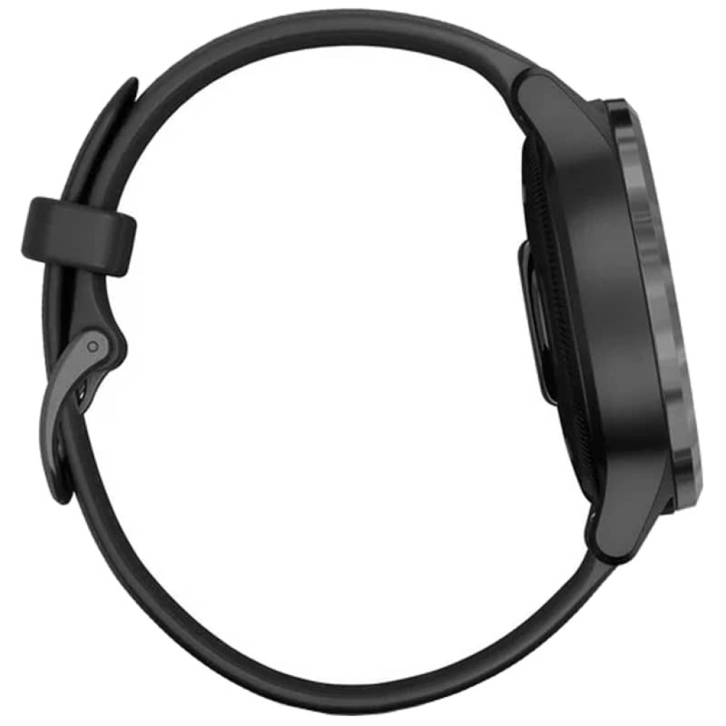 Relógio Garmin Vivoactive 4s 40 mm preto com pulseira preta, caixa arredondada, tela touch circular e botões laterais, design esportivo e elegante - Item3