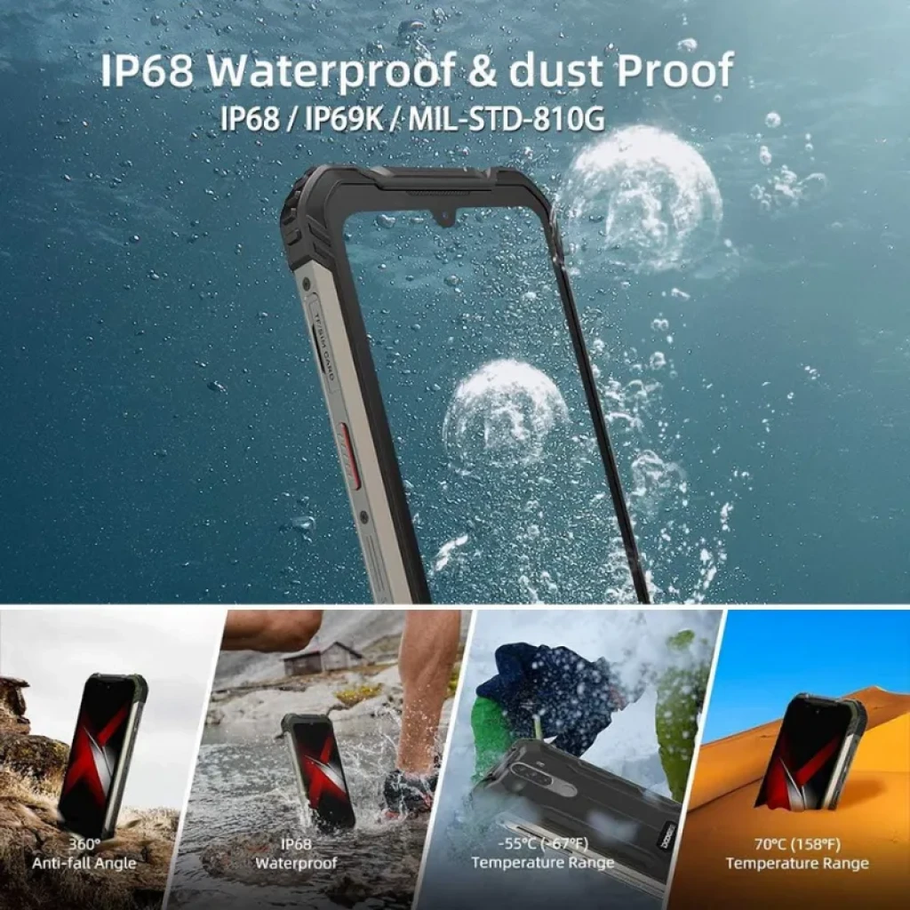 Doogee S58 Pro 6GB 64GB preto reforçado, corpo robusto com proteção IP68, dupla câmera traseira e leitor de digitais, tela com notch em V - Item5