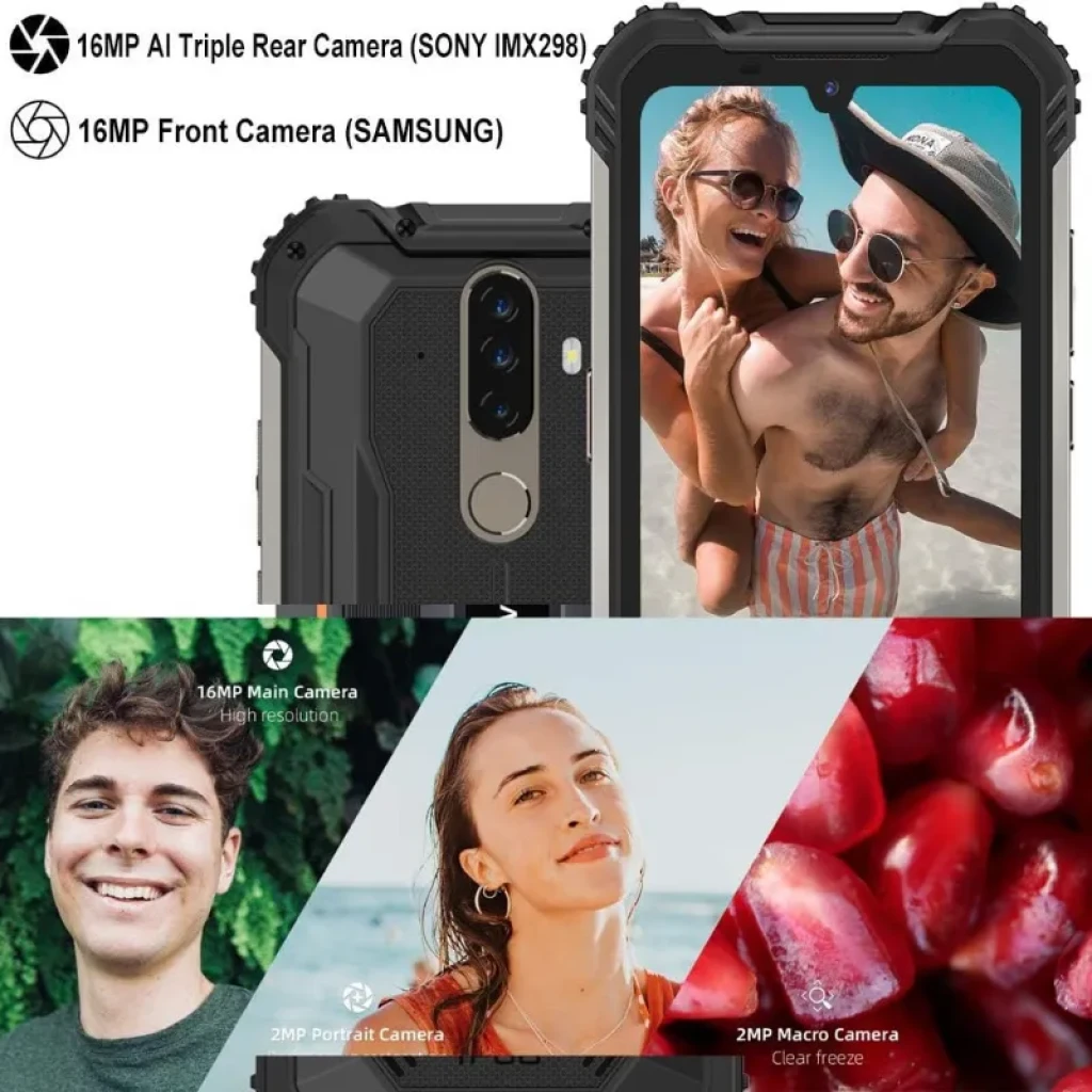 Doogee S58 Pro 6GB 64GB preto reforçado, corpo robusto com proteção IP68, dupla câmera traseira e leitor de digitais, tela com notch em V - Item6