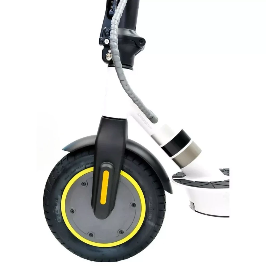 SmartGyro Z-ONE 350W Cinza, scooter elétrica dobrável com quadro preto e cinza, rodas com detalhes amarelos, freio traseiro a disco e deck antiderrapante - Item4