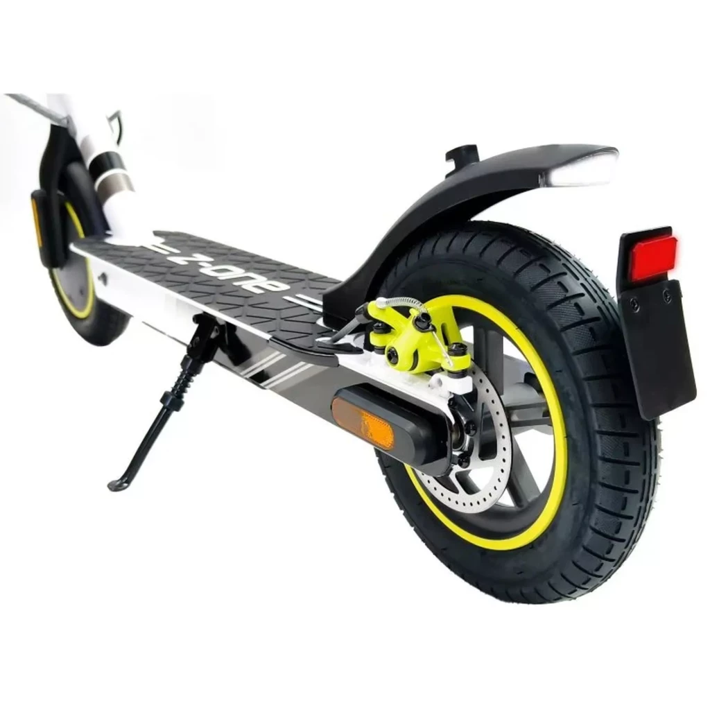 SmartGyro Z-ONE 350W Cinza, scooter elétrica dobrável com quadro preto e cinza, rodas com detalhes amarelos, freio traseiro a disco e deck antiderrapante - Item6