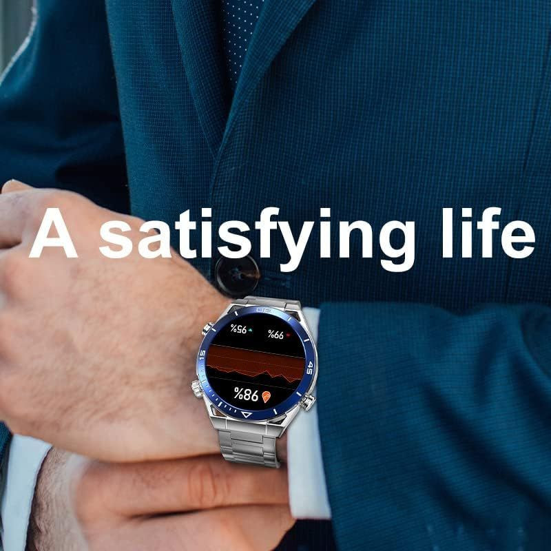 DT NO.1 Ultra Mate Prateado com bracelete metálica prateada, mostrador azul detalhado com indicadores de passos e calorias, moldura numerada e data visível - Item2