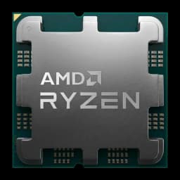 Procesador AMD Ryzen 5 7600 3,8 GHz BOX, chip cuadrado con carcasa metálica plateada y texto AMD Ryzen, sustrato verde y contactos dorados expuestos