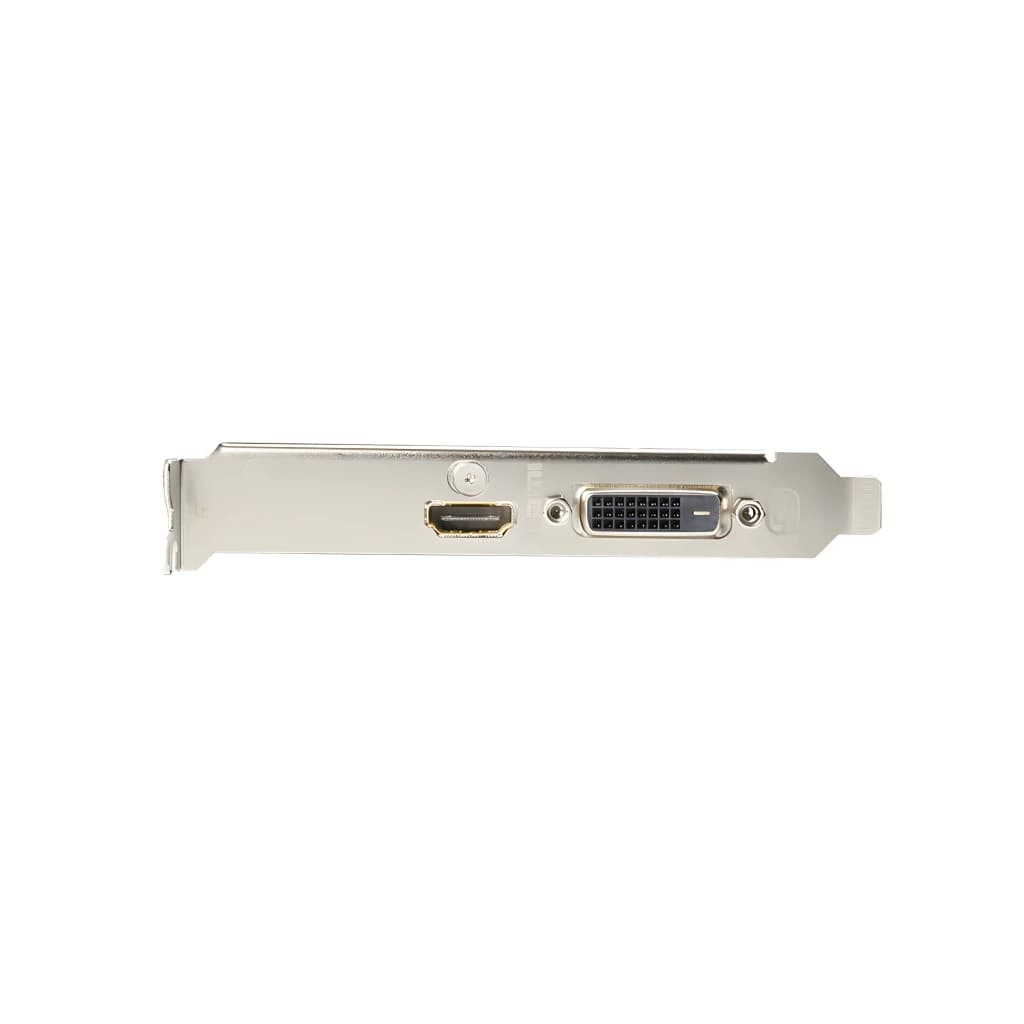 Salida low profile con HDMI y DVI-D en bracket metálico plateado de la tarjeta gráfica Gigabyte GeForce GT 1030 D4 2GB GDDR4