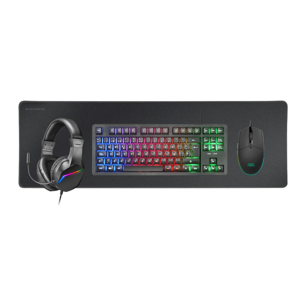 Pack Gaming Mars Gaming MCP-RGB3 avec clavier RGB compact, souris 3200 DPI rétroéclairée, casque avec micro RGB et grand tapis de souris noir - Ítem4