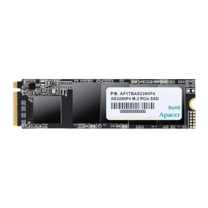 Disco SSD Apacer AS2280P4 1TB formato M.2 2280 com etiqueta branca, conector dourado à esquerda, PCB preto e componentes SMD visíveis, padrão NVMe PCIe 3.0