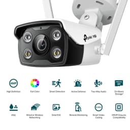 Cámara de Seguridad IP TP-Link VIGI C340-W WiFi blanca 4MP para techo o pared con lente central, cuatro focos LED, micrófono integrado y carcasa resistente