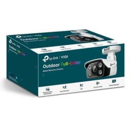 Cámara de seguridad TP-Link VIGI C340-W blanca tipo bala, 4MP, WiFi, montaje techo o pared, carcasa robusta, lente frontal y LEDs visibles en el módulo