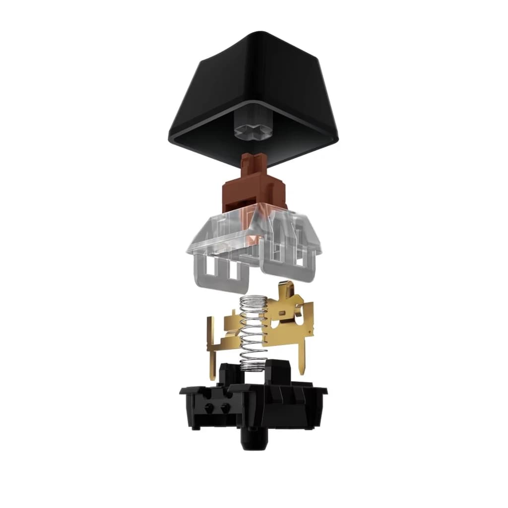 Interrupteur mécanique marron pour clavier gaming, capuchon noir, boîtier transparent, ressort et contacts dorés, rétroéclairage RGB compatible Logitech G