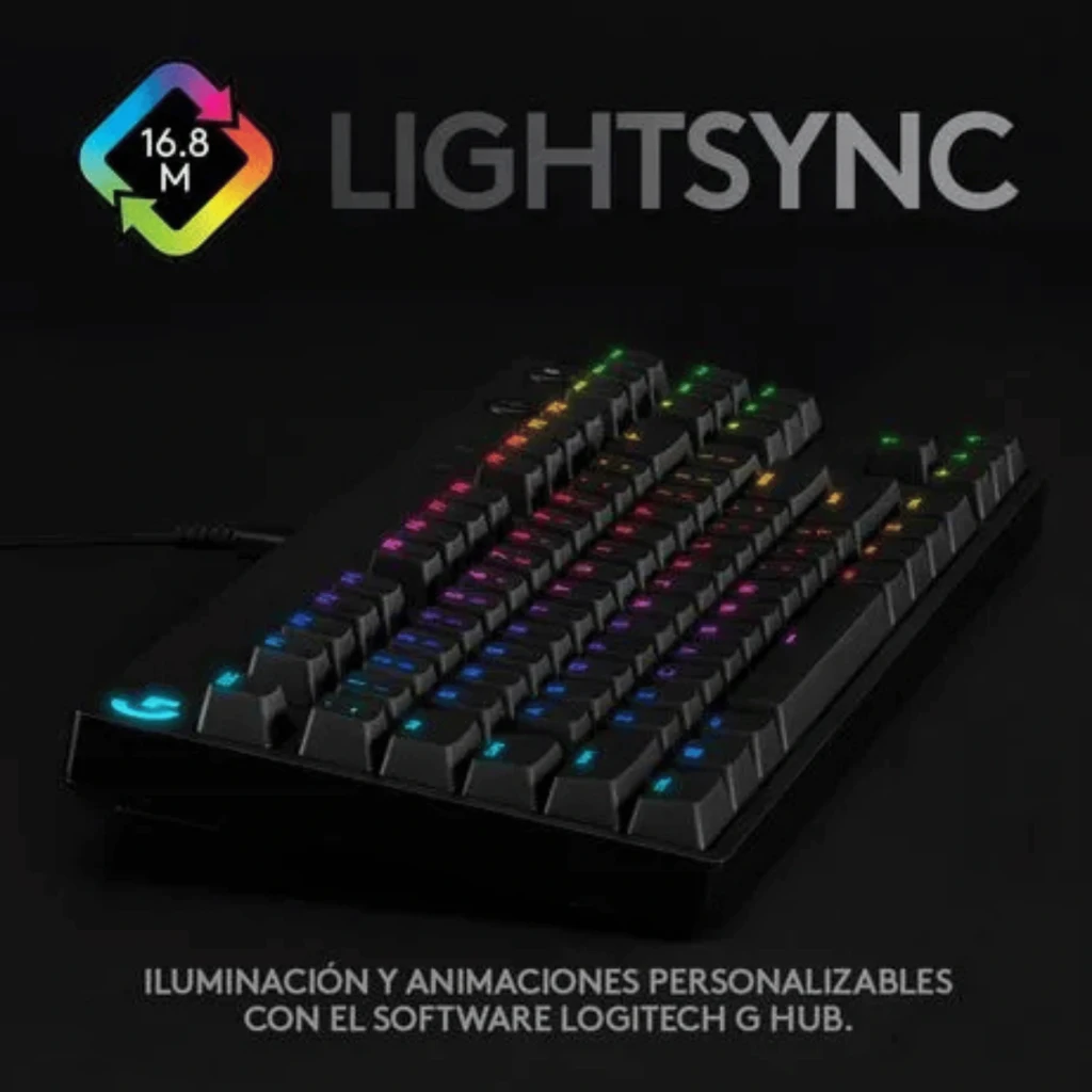 Teclado Gaming Logitech G Pro RGB USB Negro con iluminación multicolor por tecla, diseño tenkeyless compacto, cable USB centrado y teclas mecánicas - Ítem1