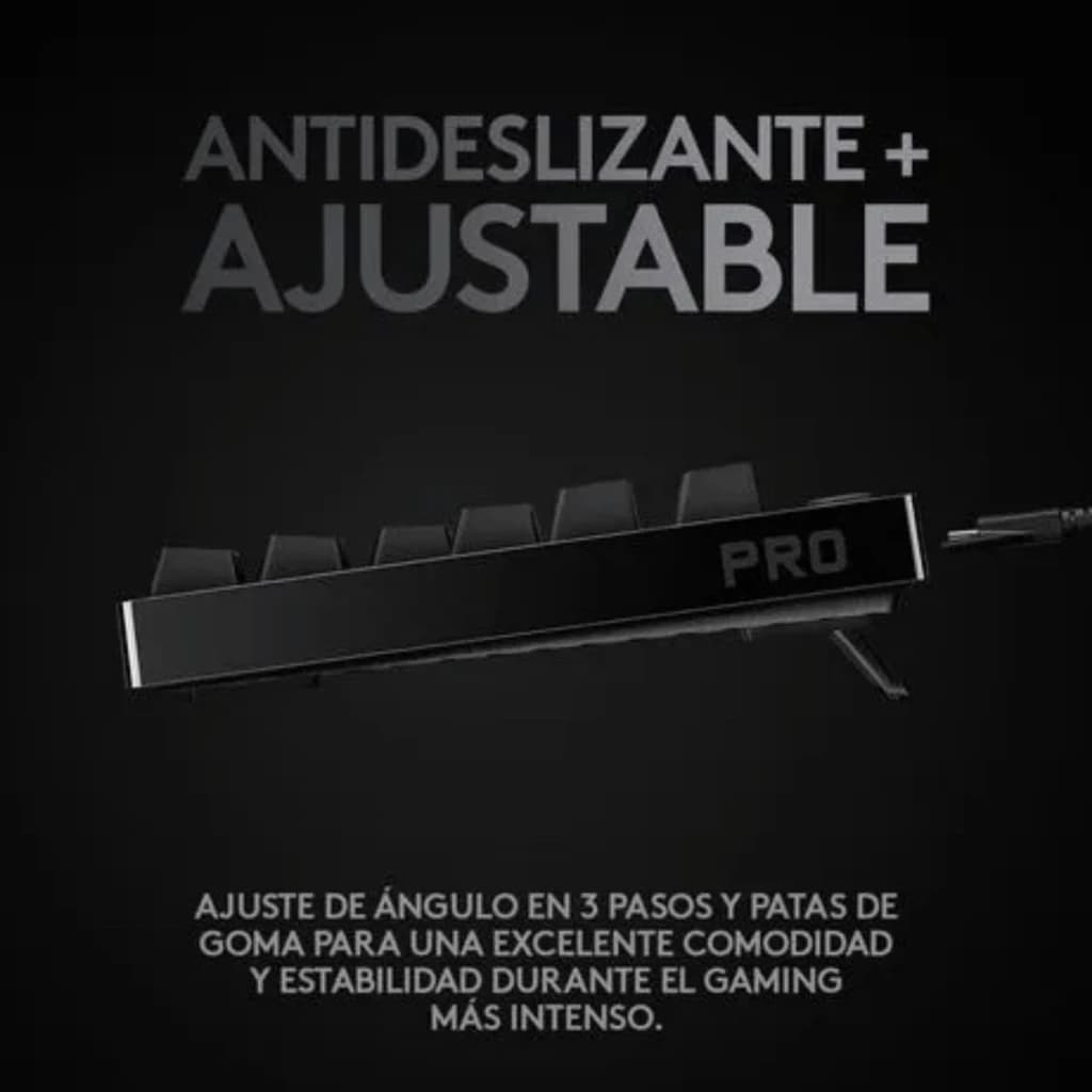 Teclado para jogos Logitech G Pro RGB USB Preto com ajuste de ângulo em 3 níveis e pés de borracha antiderrapantes para estabilidade e conforto