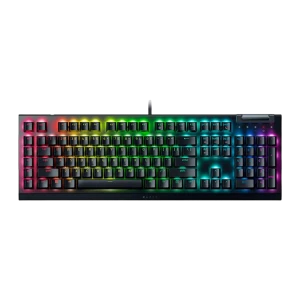 Teclado mecânico gamer com iluminação RGB por tecla, chassi preto, roda de volume, teclas dedicadas e cabo USB trançado de 2 m com switch Yellow