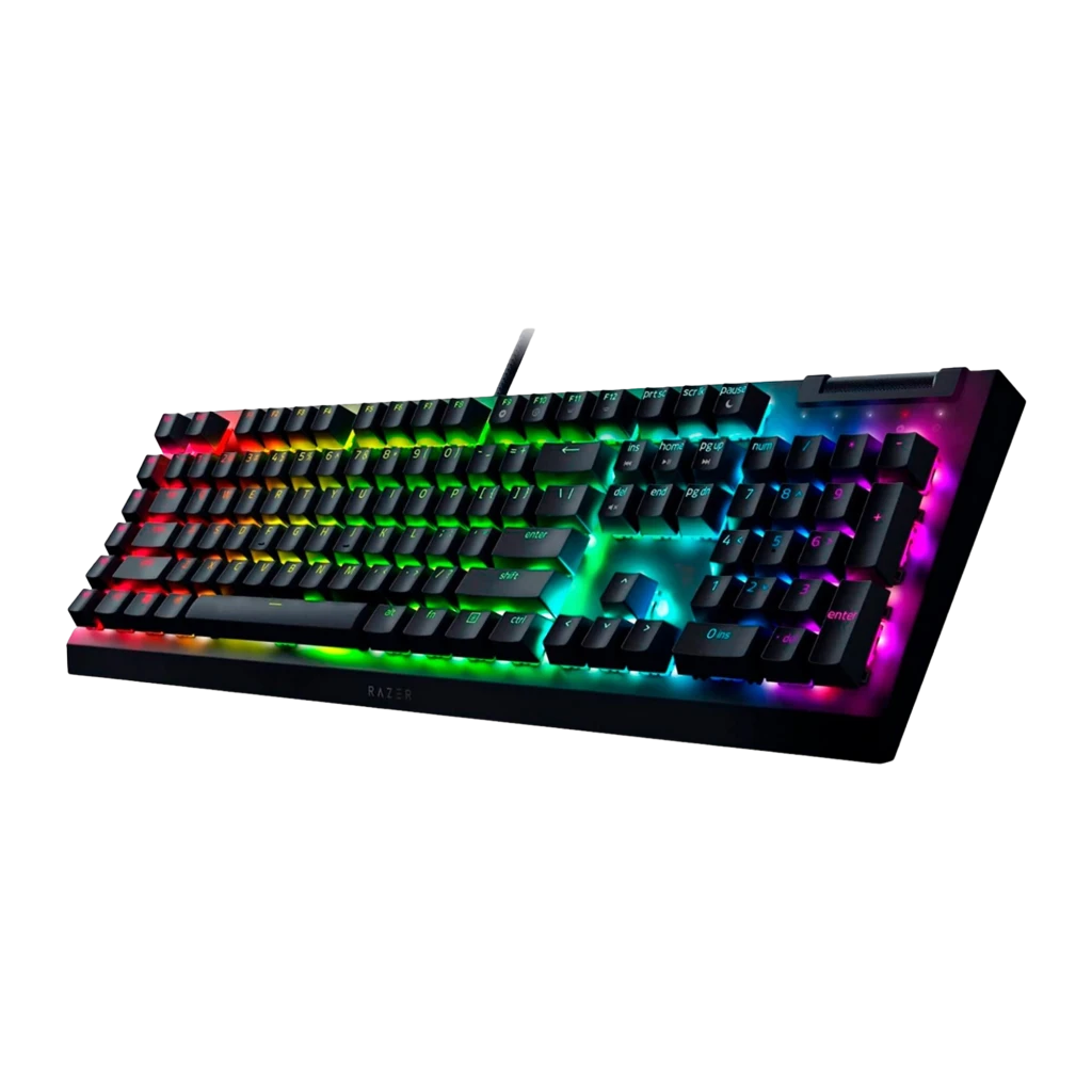 Teclado mecânico gamer com iluminação RGB por tecla, chassi preto, roda de volume, teclas dedicadas e cabo USB trançado de 2 m com switch Yellow - Item1