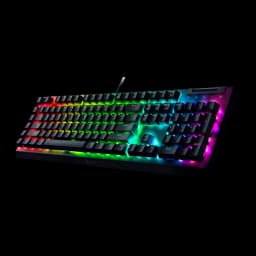 Teclado mecânico Razer BlackWidow V4 X com RGB por tecla, estrutura preta, teclas elevadas e cabo USB trançado de 2 m, layout completo com numérico