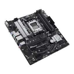Carte mère ASUS PRIME A620M-A-CSM mATX noire, socket AM5, slots DDR5, grands dissipateurs argentés, VRM robuste, ports M.2 et E/S arrière complets