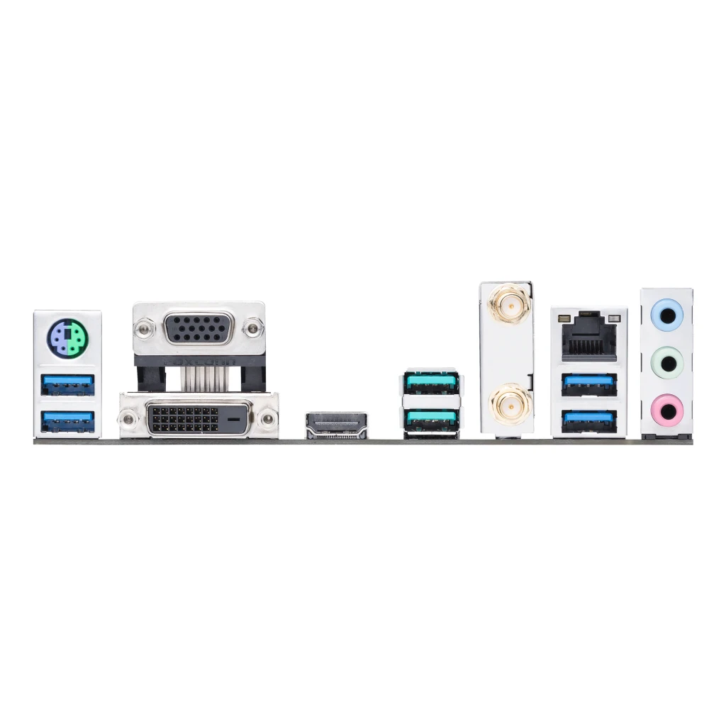 Carte mère mATX noire et grise avec slots DDR4, dissipateurs striés, nombreux ports arrière et antennes WiFi 6, aux côtés de sa boîte ASUS PRIME B550M-A - Ítem5