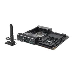 Placa base ASUS Pro WS TRX50-SAGE WIFI con zócalo sTR5, cuatro ranuras DDR5 ECC R-DIMM, disipadores negros robustos, múltiples PCIe y panel trasero con USB y