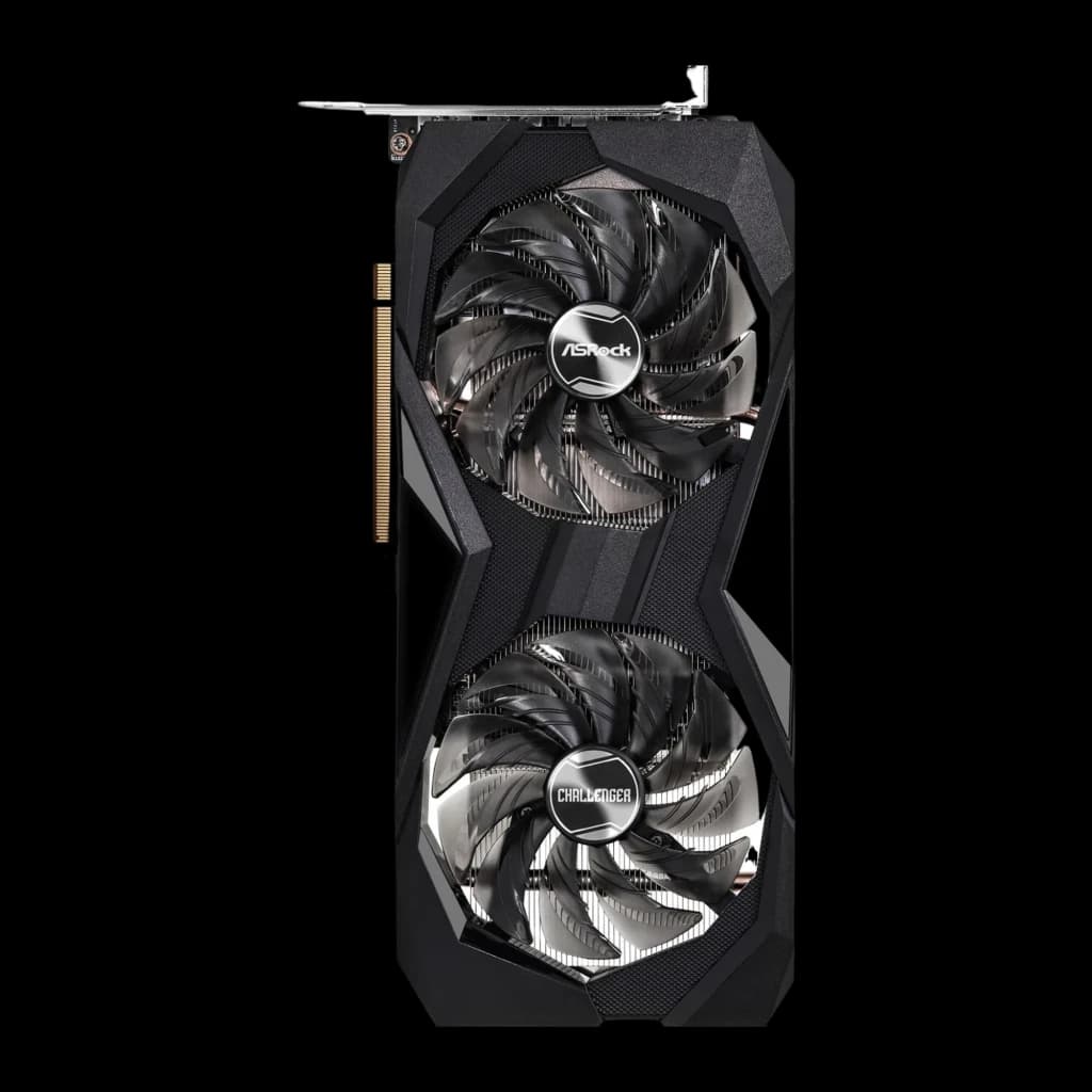 Carte graphique ASRock Challenger Radeon RX 7600, double ventilateur axial, carénage noir angulaire, 8 Go GDDR6, connecteur PCIe doré visible
