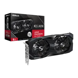 Carte graphique ASRock Challenger Radeon RX 7600 8 Go GDDR6 avec double ventilateur noir, carénage anguleux, plaque arrière métallique et sorties HDMI