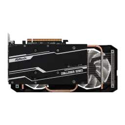 Carte graphique ASRock Challenger Radeon RX 7600 8 Go GDDR6, design noir avec accents blancs, triple ventilateur, caloducs cuivre visibles, plaque arrière