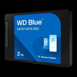 SSD Western Digital Blue SA510 2TB 2.5 polegadas SATA III, corpo preto com etiqueta azul WD Blue, formato fino para baias de notebook e desktop