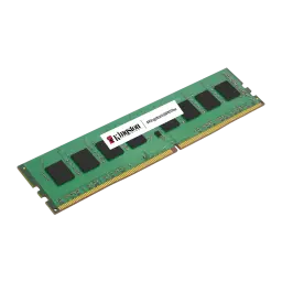 Barrette RAM verte Kingston ValueRAM DDR4 8 Go 3200 MHz, format DIMM longue, puces noires alignées, contacts dorés visibles, étiquette Kingston centrale