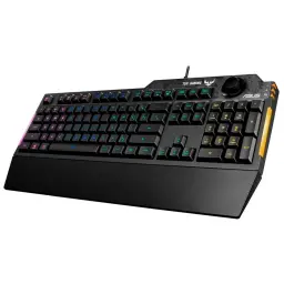 Clavier gaming ASUS TUF K1 RGB noir, rétroéclairage multicolore, touches EN/ES, pavé numérique, molette volume, repose-poignet, connecteur USB