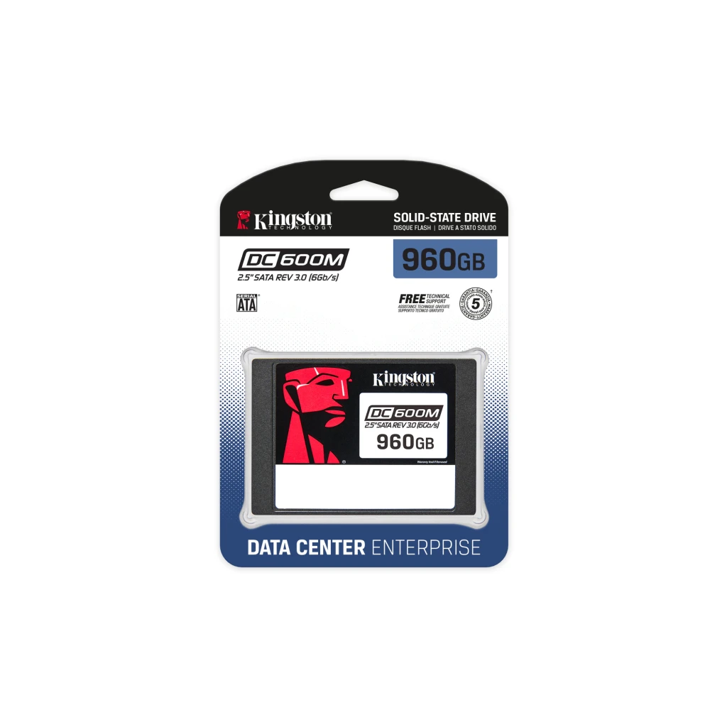 SSD Kingston Technology DC600M 960Go, boîtier 2,5 pouces noir, étiquette blanche avec logo rouge Kingston, interface SATA III 6 Gb s, format compact - Ítem2