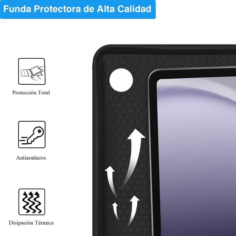 Funda con Teclado Samsung Galaxy Tab A11 Español con borde texturizado antideslizante, protección total, antiarañazos y ranuras para disipación térmica