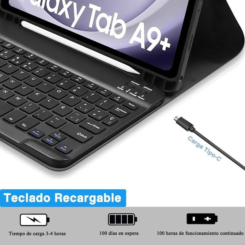 Funda con Teclado Samsung Galaxy Tab A11 Español con teclado recargable, puerto USB-C, soporte para lápiz, diseño magnético y teclas retroiluminadas