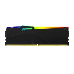 Módulo RAM DDR5 negro con difusor RGB superior arcoíris, disipador angular y contactos dorados; diseño Kingston FURY Beast 32GB 5200MHz 2x16GB