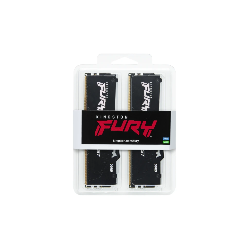 Módulos RAM Kingston FURY Beast RGB DDR5 negros con difusor de luz multicolor en la parte superior y disipador con logotipos FURY y BEAST, set 2x16GB 5200MHz - Ítem5