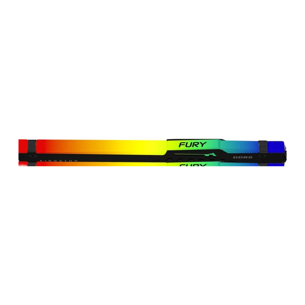 Módulos RAM Kingston FURY Beast RGB DDR5 negros con difusor de luz multicolor en la parte superior y disipador con logotipos FURY y BEAST, set 2x16GB 5200MHz - Ítem3